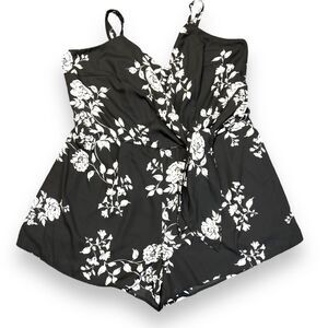 City Chic Womens Shorts Romper Floral Print Tie Front Black White Size XL 22